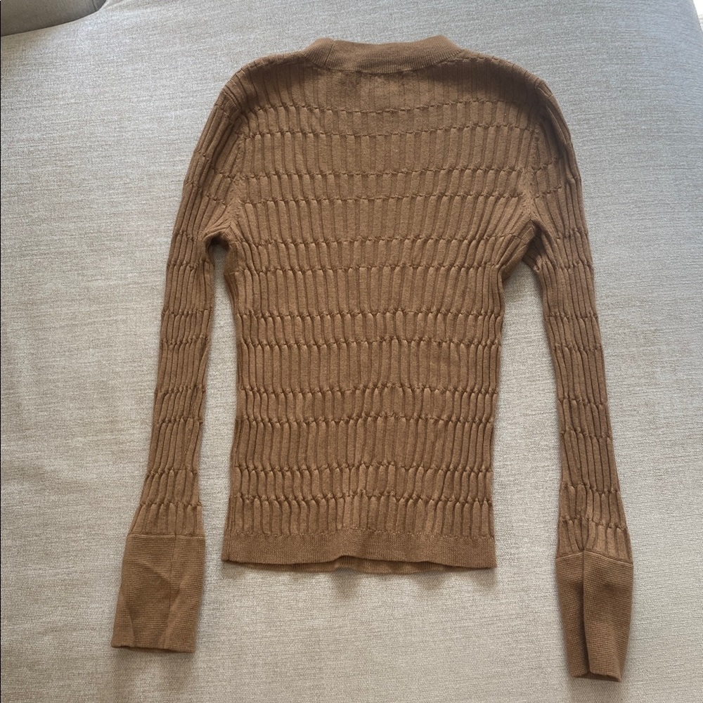 Club Monaco Signature Ribbed Mock Neck Sweater Wool Long Sleeve Camel Tan Size S - Picture 8 of 9